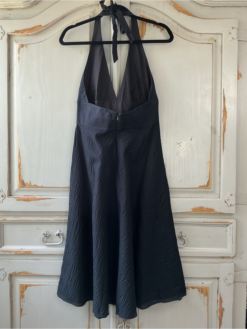 J. Crew | Black Cotton Seersucker Halter  Dress Fit & Flare Size 10 Y2K Revival - Picture 4 of 7
